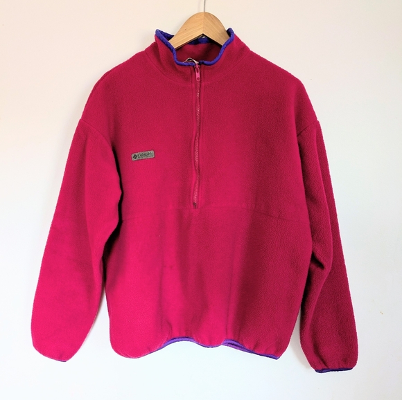 Columbia Tops - VTG Columbia Fleece Half Zip Pullover Jacket Pink Magenta Blue Size XL USA Made